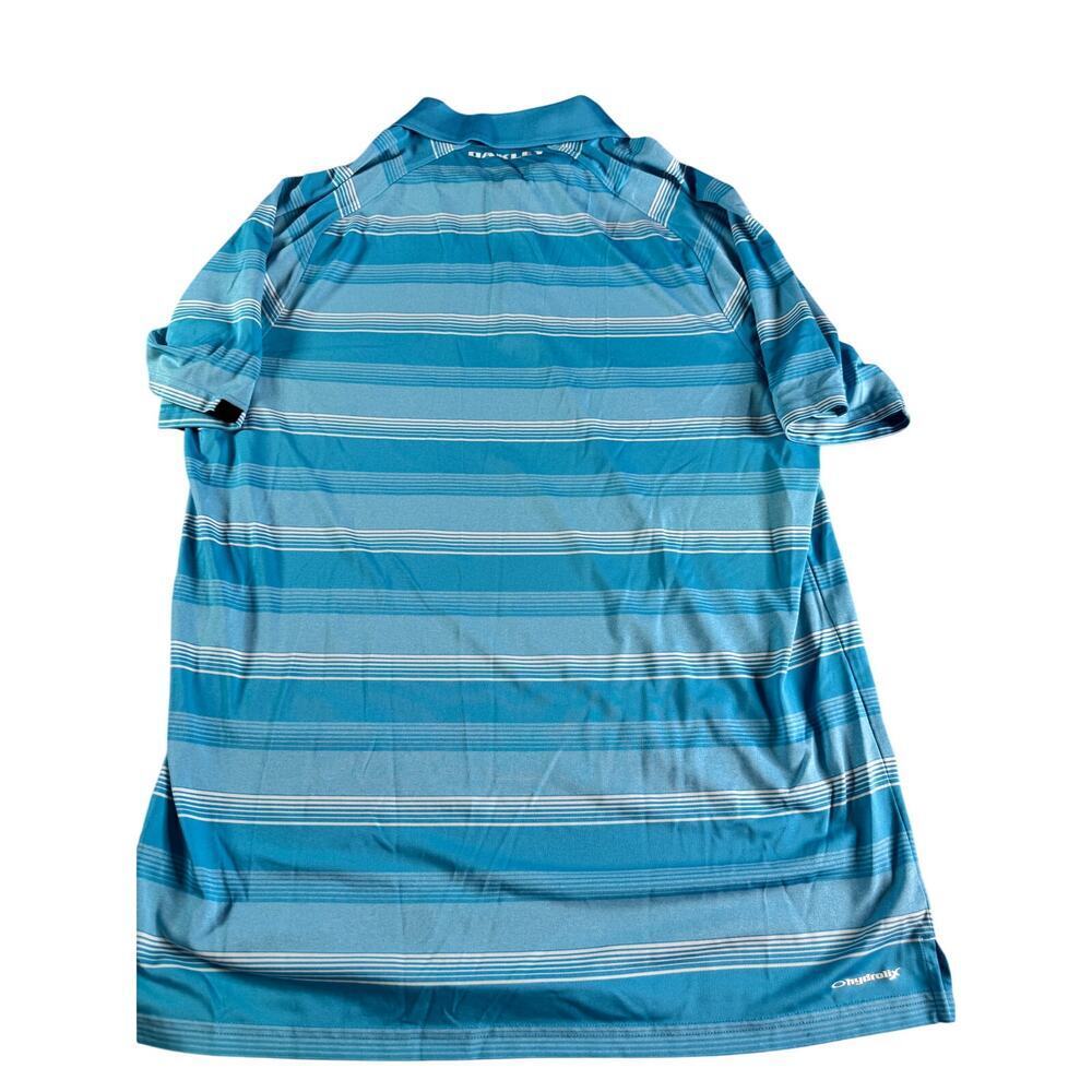 Oakley Polo Shirt Men’s Large Blue Striped Golf Performance Regular Fit SS - Picture 2 of 8